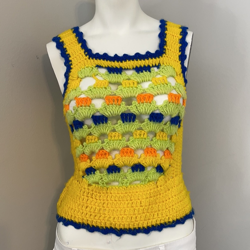 Hand-Crocheted Yellow & Multicolor Tank Top - Picture 5 of 9